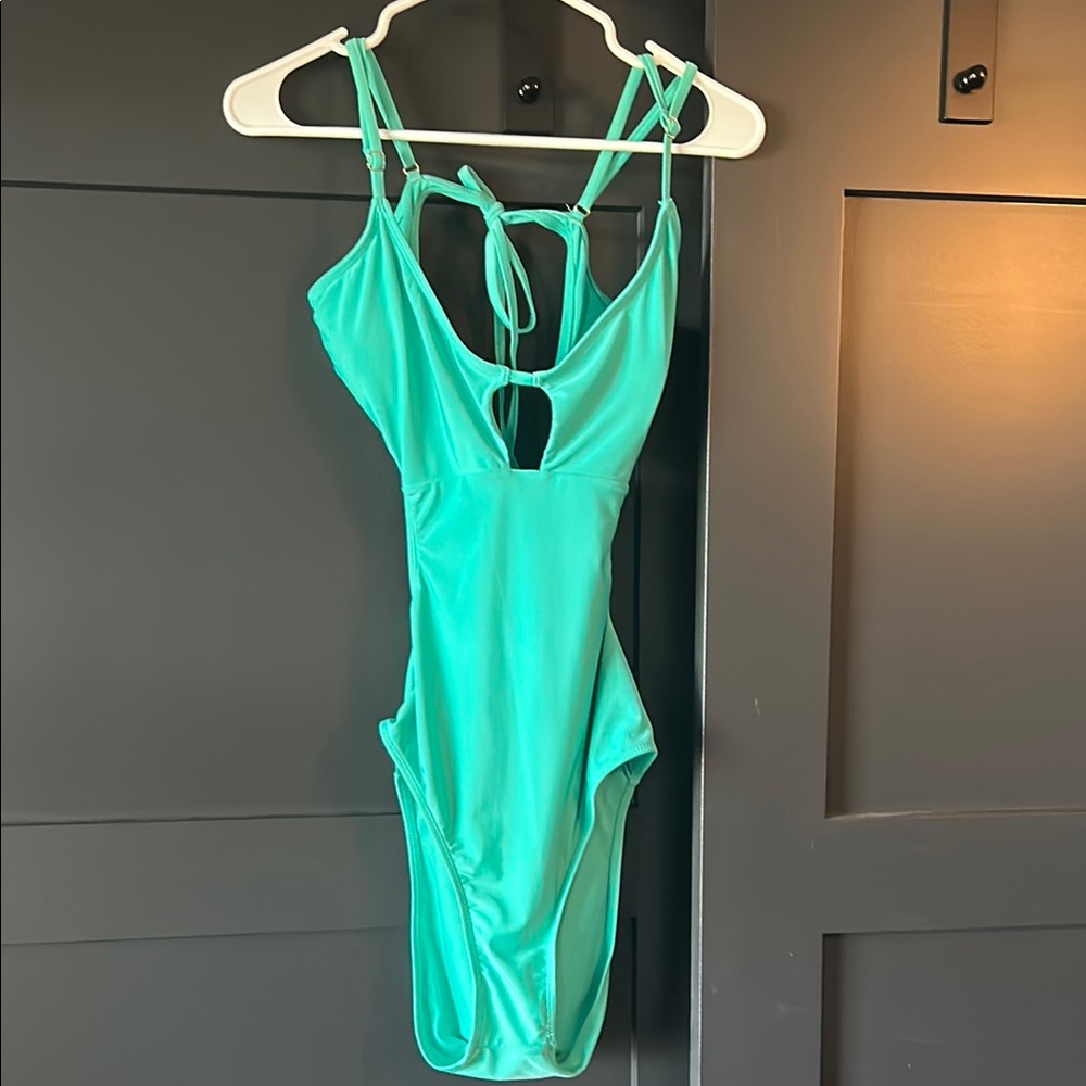 Green One-Piece Swimsuit with Cutout Details